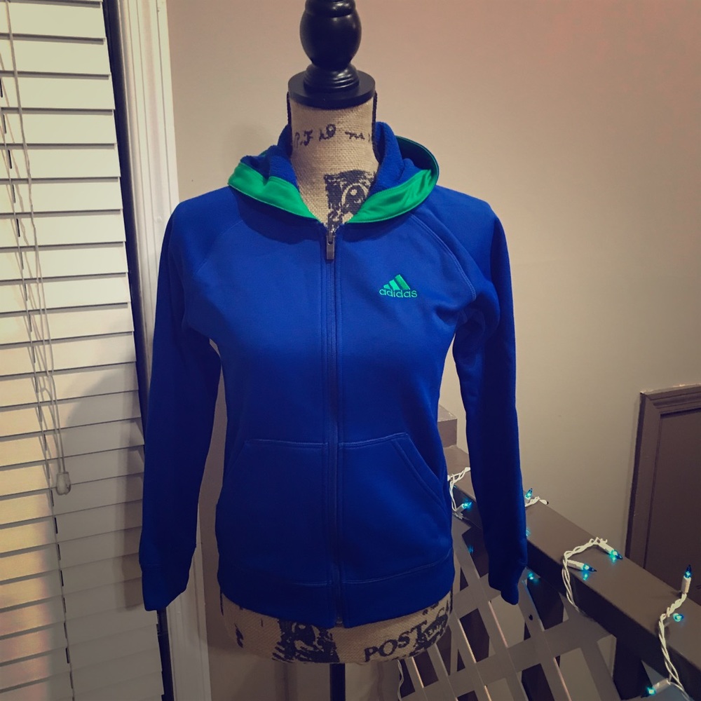 💙Adidas Blue Hooded Girl’s Jacket 10/12 Pockets